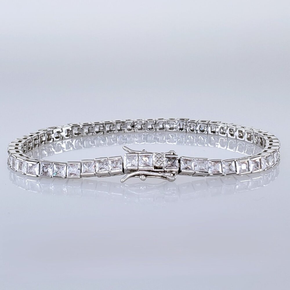 Solid Silver 2ct Square Diamond Womens Tennis Bracelet Authentic Jewelry 7" 7.5"